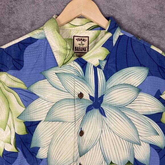 Tommy Bahama Hawaiian Shirt Men L Green Blue Floral 100% Silk Resort Vacation - Picture 2 of 16